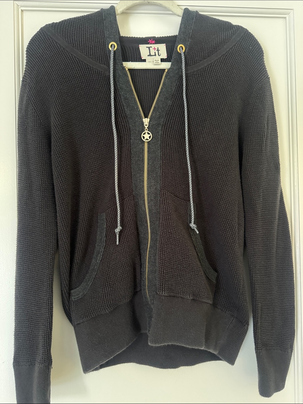 Black Knit Zip-Up Hoodie